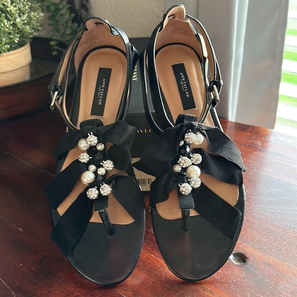 Ann Taylor Piper Embellished Sandal black size 7.5